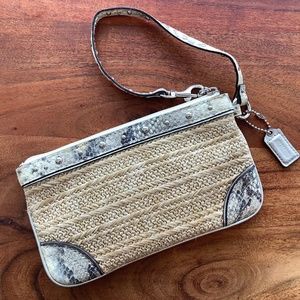 Coach Hampton wristlet straw and silver python